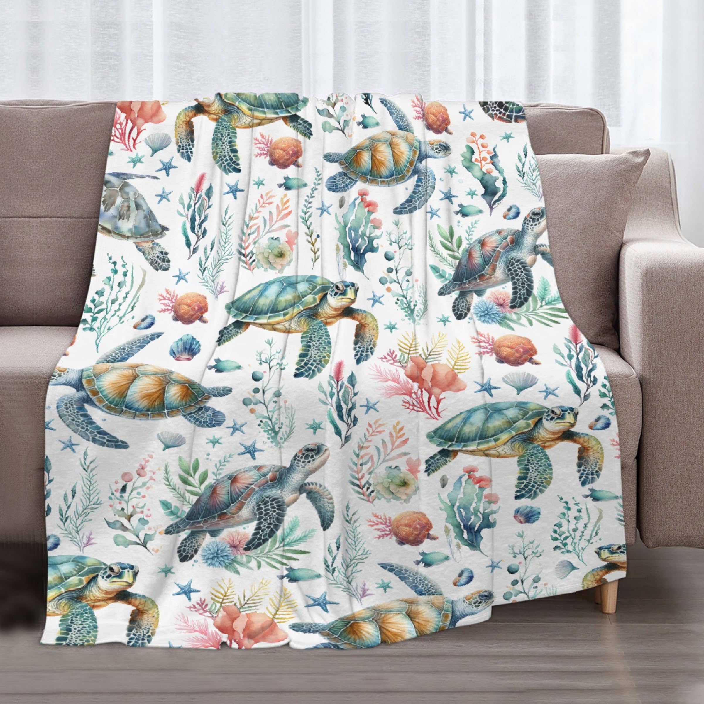 Sea Turtle Blanket, Ultra Soft Turtle Throw Blanket for Boys Girls, Sea Turtle Ocean Animal Pattern Blanket Decor Gifts for Couch Sofa Bed,Turtle Lovers Gifts,40"x50"-Kids/Throw Size