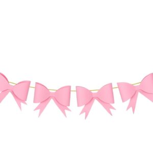 Whaline Pink Bow Garland Banner 3D Cute Bow Hanging Garland Paper Banner for Coquette Birthday Baby Bridal Shower Bachelorette Party Supplies