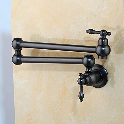 Faucets,Faucets Sink Tap,Nickel Brush Rotated Bathtub Basin Sink Mixer Tap Brass Kitchen Sink Swivel Wall Mount Pot Filler Fauceting/Black I/a