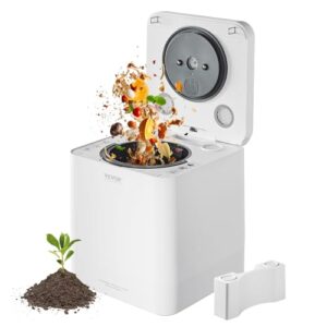 vevor electric composter for kitchen, 5l large smart countertop compost bin indoor, odorless quiet electric kitchen food recycler with upgraded motor/auto-cleaning/2 composting modes/safe child lock