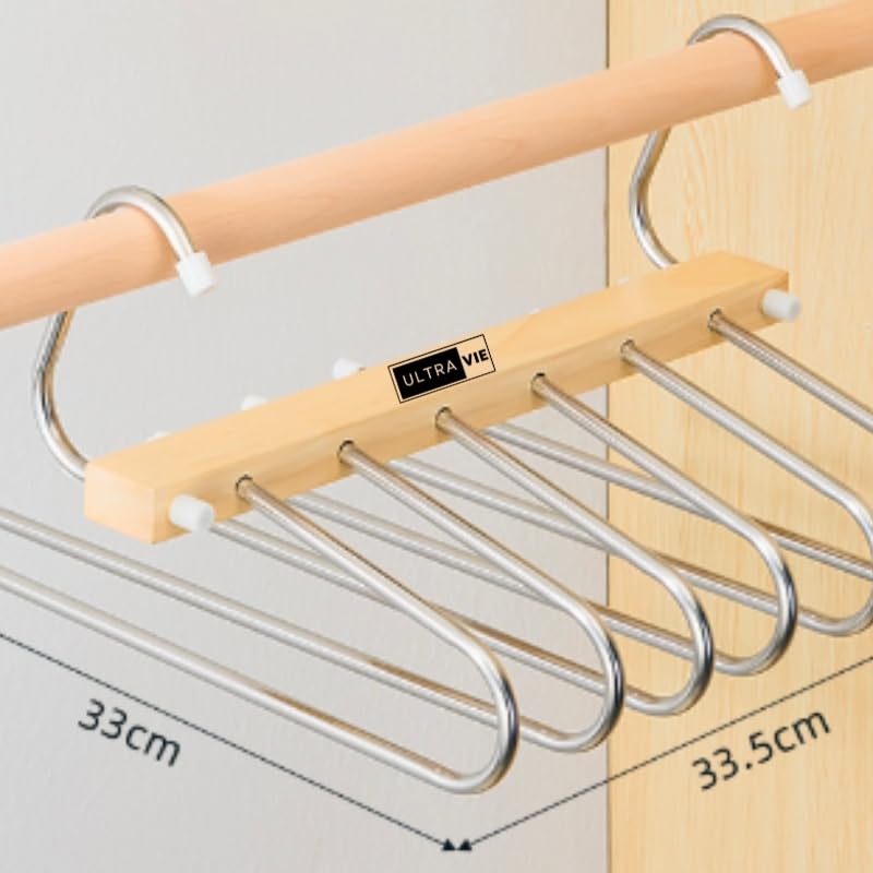 NV Wood Wardrobe Organizer Racks – Space-Saving 6-Layer Wooden Closet Hangers, Multi-Functional for Pants, Skirts, Scarves & More, 2-Pack (Horizontal & Vertical Use)