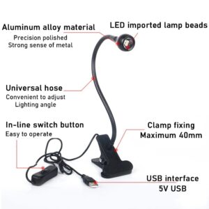 SHHUAOIL 1W LED Machine Light LED Work Light with USB 5V Flexible Gooseneck and Clamp Base Aluminum Alloy Long Life Fast Heat Dissipation High Brightness Easy to Operate for Home Use Reading Light