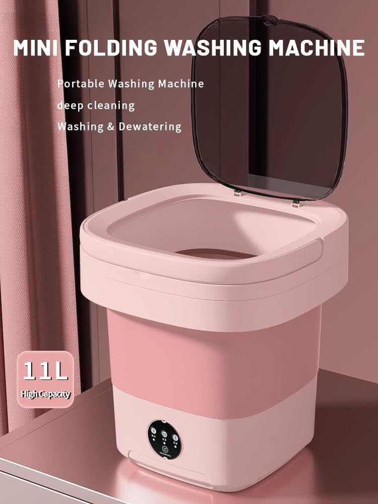 Portable washing machine,Mini Washer,11L upgraded large capacity foldable Washer.Deep cleaning of underwear, baby clothes and other small clothes.Suitable for apartments, dormitories, hotels. (Pink)