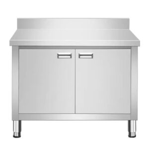 stainless steel sliding door work table commercial kitchen restaurant prep table metal table with raised bezel stainless steel storage cabinet with platform(100x60x80cm)