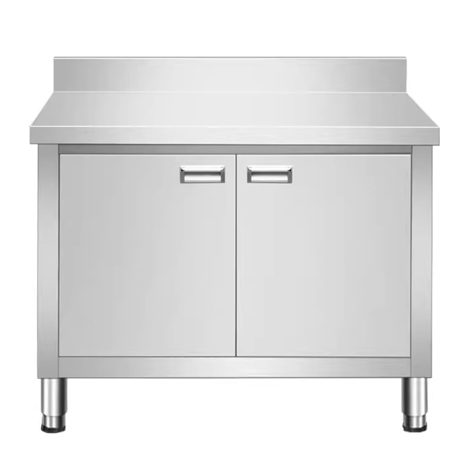 Stainless Steel Sliding Door Work Table Commercial Kitchen Restaurant Prep Table Metal Table with Raised Bezel Stainless Steel Storage Cabinet with Platform(100x60x80cm)