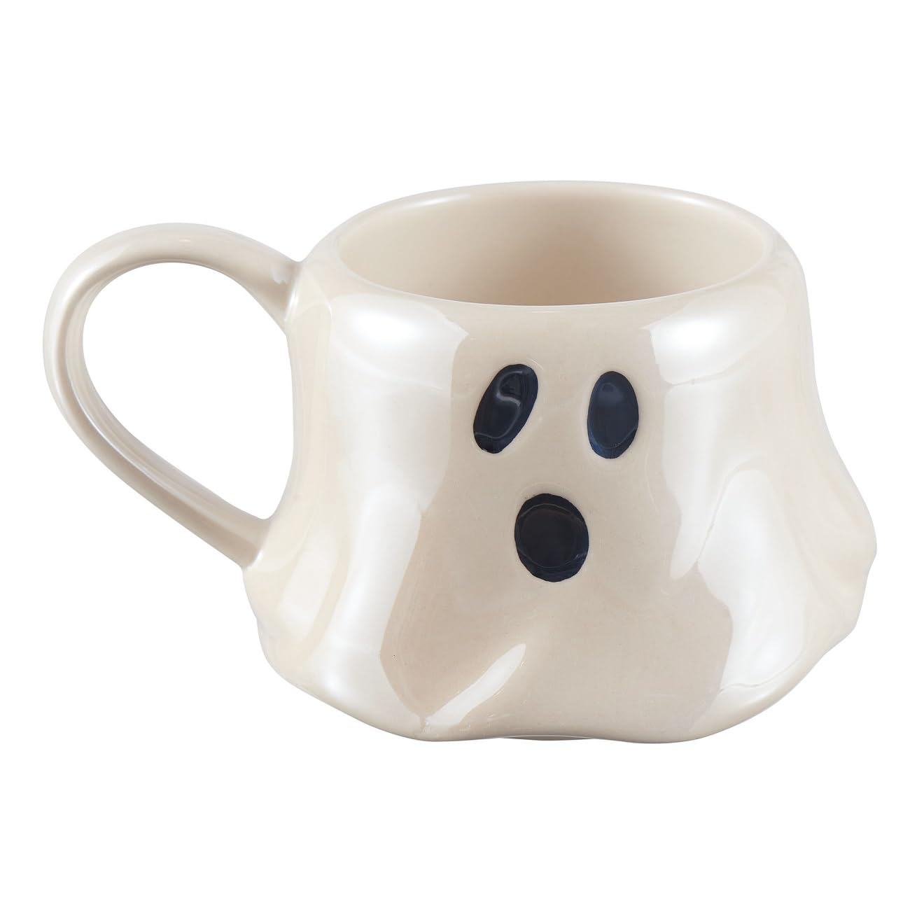 Way To Happiness 13-Ounce Halloween White Ghost Stoneware Stackable Mug Set with Iron Rack, Cute and Spooky Coffee Mugs