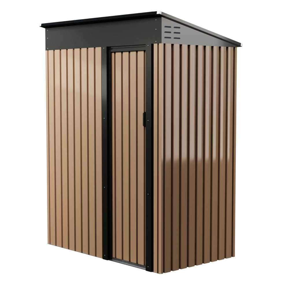 VerisShade Large Metal Storage Shed, 5 x 3 FT Outdoor Storage Shed, Metal Garden Tool Shed with Roof, Door & Lock, Waterproof and Anti-UV, for Patio Garden Yard, Brown