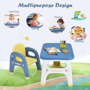 Nightcore Baby Table & Chair Set with Storage Rack, Dinosaur Shaped Children's Desk Set, Building Block Table, Suitable for Boys & Girls