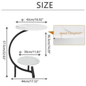 BAOYOUNI Round End Storage Table C-Shaped Sofa Coffee Side Table Circle Potted Plant Stand with Shelf and Metal Frame for Small Spaces, Living Room, Bedroom, Office