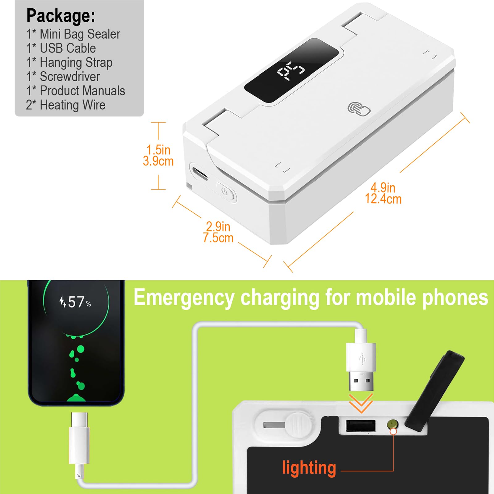 Mini Bag Sealer,4 In 1 USB Rechargeable Bag Sealer And Cutter, 5 Seal Time Modes & 3.8in Heating Strip, with 3000mAh Battery Chip Bag Sealer, Portable Bag Resealer For Chip Bags, Plastic Bags(white)