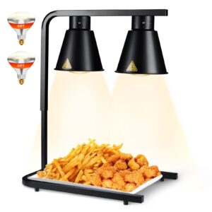 food heat lamp: [2 rapid-heating bulbs included] electric commercial food warmer lamp with free-standing, heat lamp for food catering food warming lamp for buffet parties, 500w (painted black)