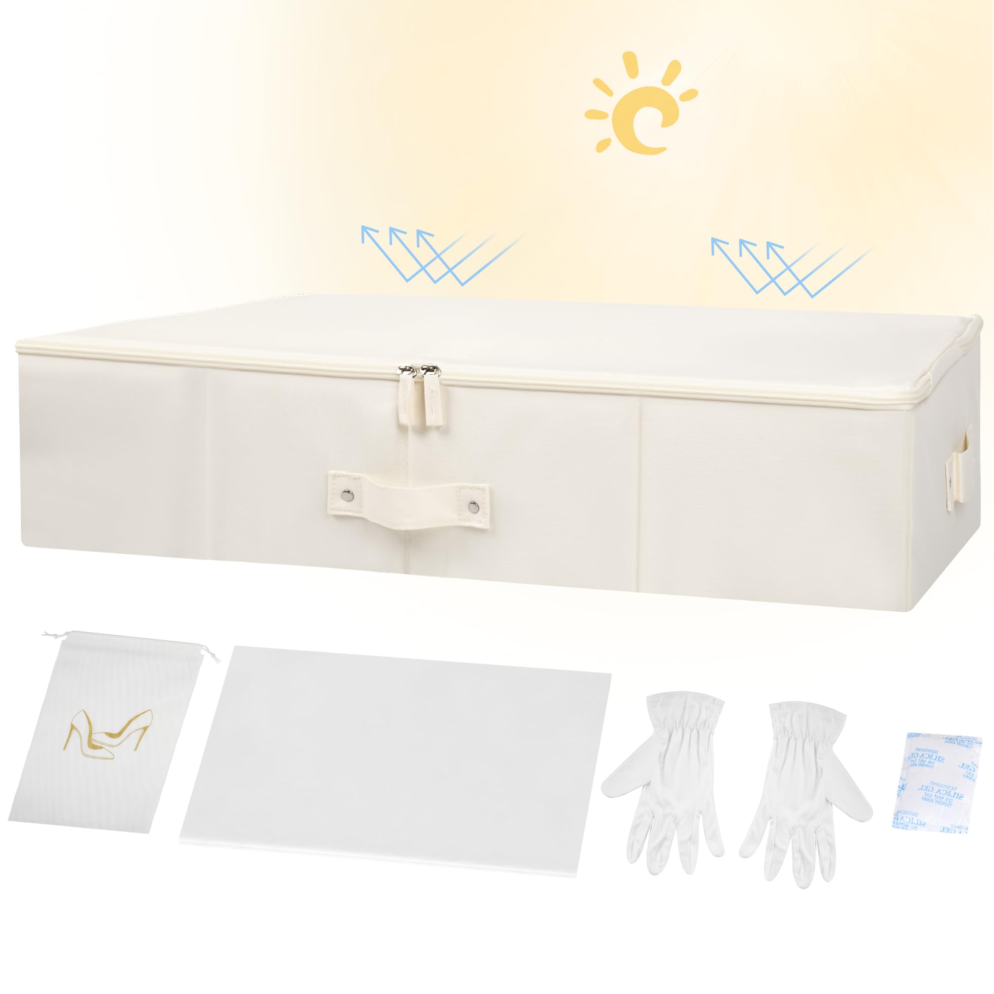 Wedding Dress Storage Box - Wedding Dress Preservation Box with Microfiber Gloves, 20 Sheets of Acid Free Paper and Dustproof Bag, Bridal Essentials, Heirloom Breathable Wedding Dress Box (Beige)