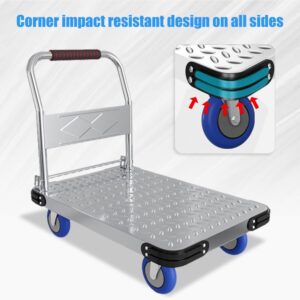 36" L x24 W Platform Truck Steel Foldable Push Cart,2000 LBS Capacity Heavy-Duty Moving Platform Trucks Hand Cart for Groceries, Warehouse Transport with 5’ Nylon Casters