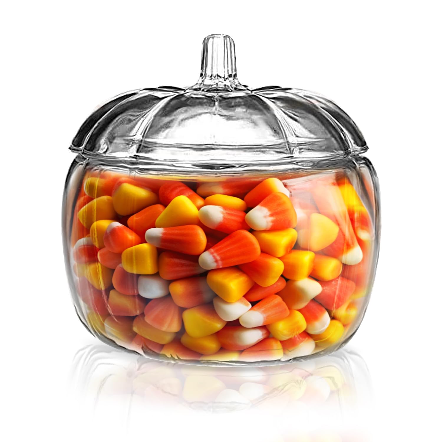 HOMESPHERE 70 oz. Glass Pumpkin Candy Jar with Lid – Large Storage Container for Halloween Treats, Candies and Cookies and Fall Décor Display