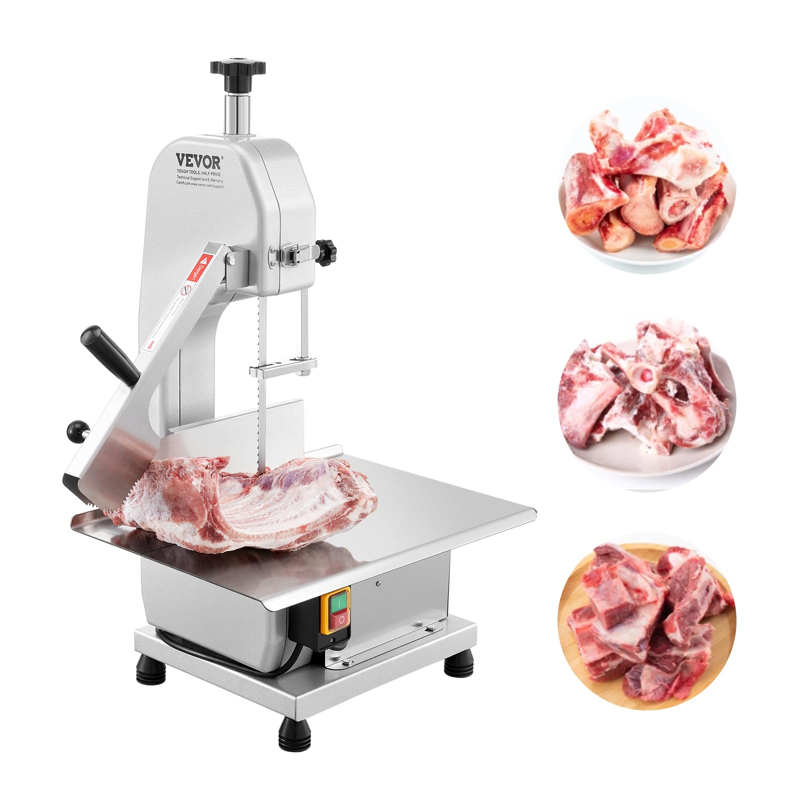 VEVOR Commercial Electric Meat Bandsaw, 650W Stainless Steel Countertop Bone Sawing Machine, Workbeach 12.4" x 18.1", 4.33 Inch Max Cutting Thickness, Frozen Meat Cutter for Rib Pork Beef