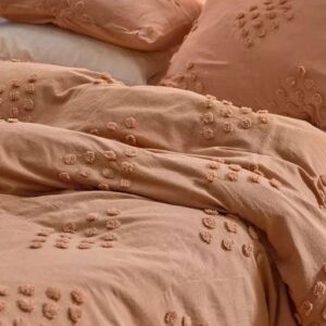 HANDICRAFT HANDLOOM Burn Orange Boho Duvet Cover Twin Size-68"x90" Tufted Duvet Cover for All Seasons Bedding with Pillow Cover Set 100% Washed Cotton 3 Pieces Tufted Embroidery for Home (D-3)