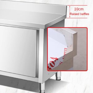 Stainless Steel Sliding Door Work Table Commercial Kitchen Restaurant Prep Table Metal Table with Raised Bezel Stainless Steel Storage Cabinet with Platform(100x60x80cm)