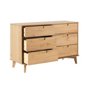 Walker Edison Mid-Century Modern Grooved Handle Wood 6-Drawer Dresser, 52 Inch, Natural Pine