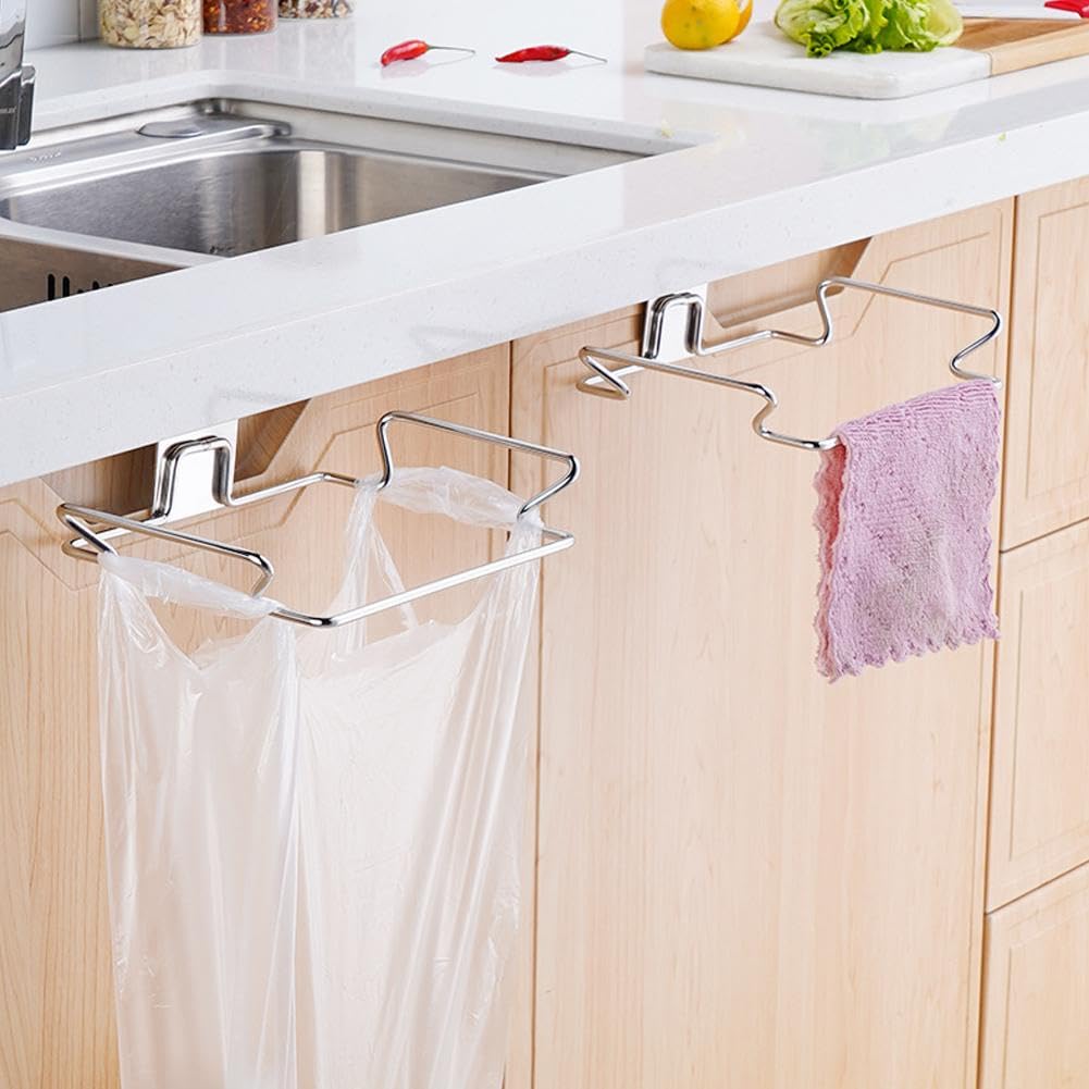 WNPXQNT Trash Bag Holder for Cupboards Kitchen Cabinet Door,Large Stainless Steel Garbage Bag Holder,Under Sink Bag Hanger