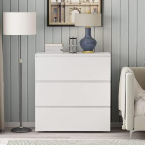 Homsee Modern 3-Drawer Dresser Chest, Wooden Dresser Tower with Wide Storage Space, 30.3" L Dresser Closet for Living Room Bedroom Hallway (White)