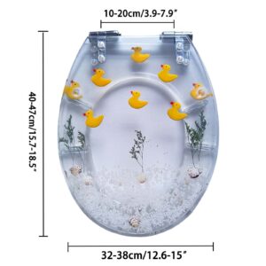 Transparent Elongated Toilet Seat,Resin 0.6 inch Thicken Toilet Seat,Round Toilet Seat, with Quietly Close and Quick Release Hinges, Little Yellow Duck