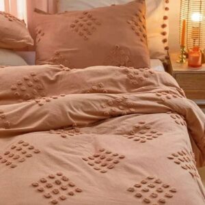 HANDICRAFT HANDLOOM Burn Orange Boho Duvet Cover Twin Size-68"x90" Tufted Duvet Cover for All Seasons Bedding with Pillow Cover Set 100% Washed Cotton 3 Pieces Tufted Embroidery for Home (D-3)