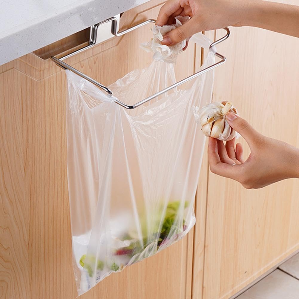 WNPXQNT Trash Bag Holder for Cupboards Kitchen Cabinet Door,Large Stainless Steel Garbage Bag Holder,Under Sink Bag Hanger