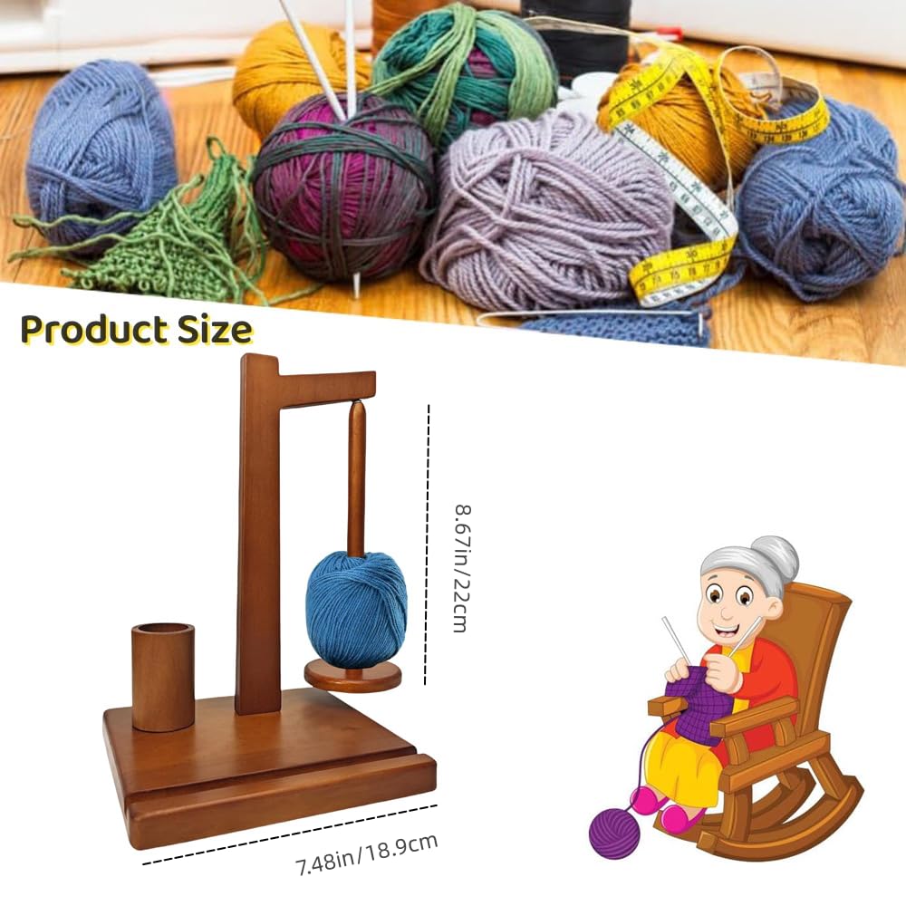 Yarn Holder for Crocheting Wooden Yarn Rack Stand with Phone Stand, Crochet Hook Storage and Magnetic Yarn Ball Holder Spinner