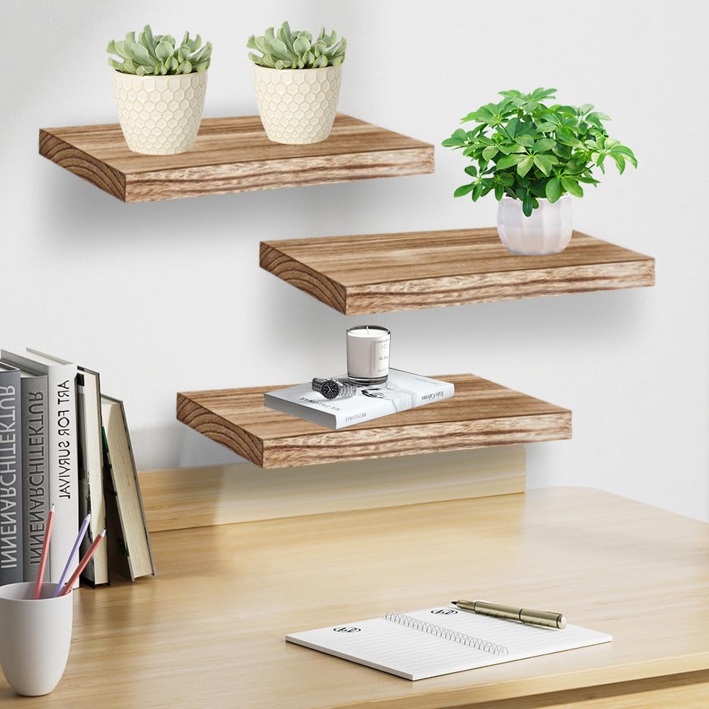 Zoucengx Floating Shelves, Paulownia Wood Wall Shelves for Bathroom/Living Room/Bedroom/Kitchen/Home Office, Wood Floating Shelf for Home Storage & Organization Set of 3 16.9″ L x 6.99″ W x 0.98″ H