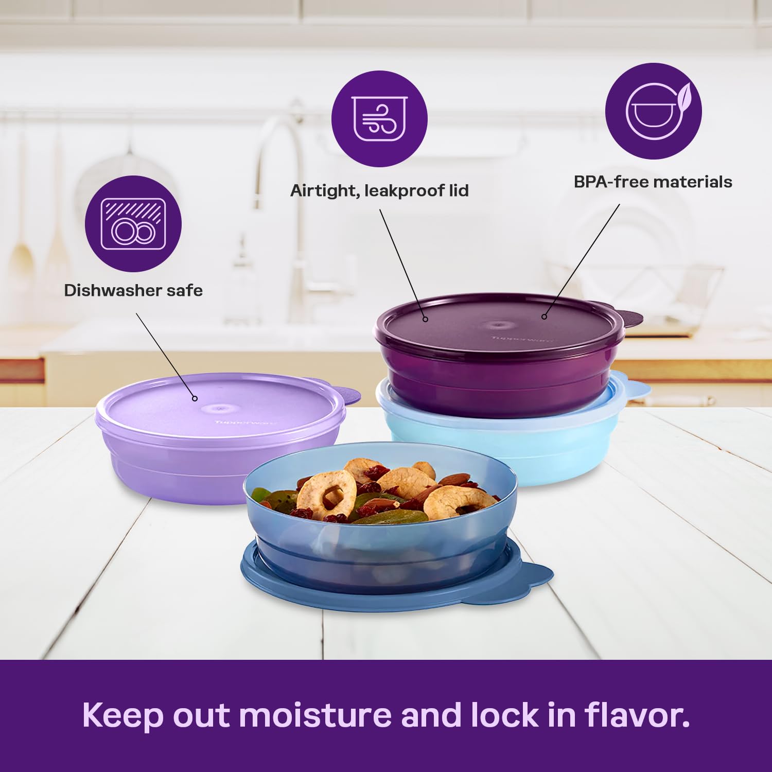 Tupperware Microwave Reheatable Cereal Bowls Set - Dishwasher Safe & BPA Free - (4 Bowls + 4 Lids)