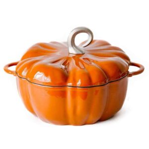 3.7l pumpkin shape cooking pot enamel pot, ceramic coated cast iron cookware, ceramic pots for cooking with lid, stew pot soup pot, serves 3-5, halloween thanksgiving decor pot gift (orange)