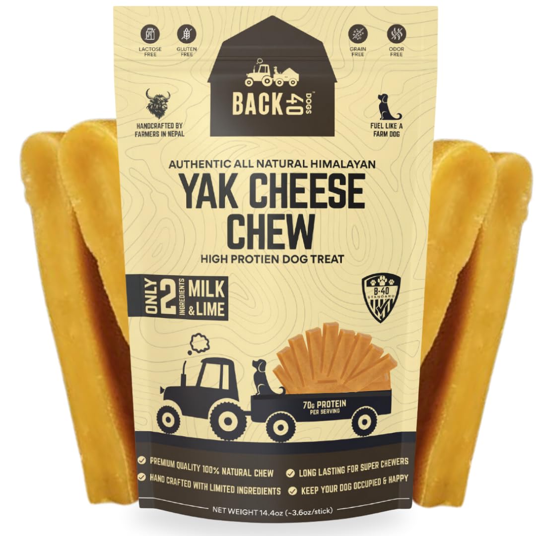 Back 40 Dogs Himalayan Yak Cheese Dog Chews – Long-Lasting Natural Chews for Aggressive Chewers – 2-Ingredient, High Protein, Odorless, Dental Health Treats for Dogs (Large, 4 Pack)