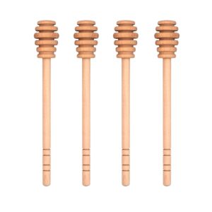 4pcs honey mixing stirrer, 6.3 inches wooden honey dipper, smooth honey comb stick, honey spoon collecting dispensing drizzling jam (straight handle)