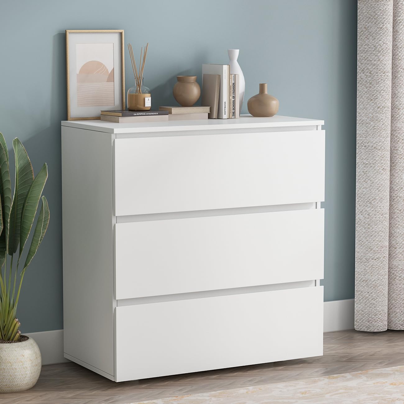 Homsee Modern 3-Drawer Dresser Chest, Wooden Dresser Tower with Wide Storage Space, 30.3" L Dresser Closet for Living Room Bedroom Hallway (White)