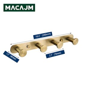 MACAJM,Towel Hook Rack Brushed Gold,10.2'' Row of Coat Hook with 4 Hooks,304 Stainless Steel Heavy Duty Wall Hook Rack for Living Room,Kitchen,Ect