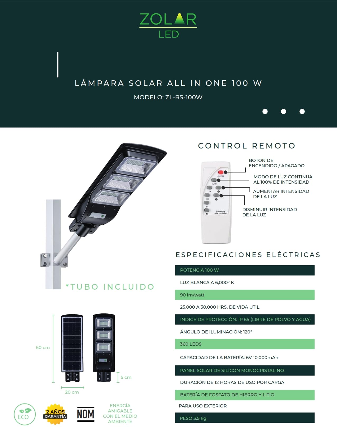 Solar suburban lamp ZL-RS-100W