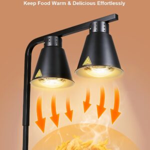 Food Heat Lamp: [2 Rapid-Heating Bulbs Included] Electric Commercial Food Warmer Lamp with Free-Standing, Heat Lamp for Food Catering Food Warming Lamp for Buffet Parties, 500W (Painted Black)