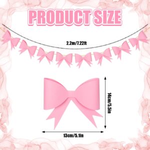 Whaline Pink Bow Garland Banner 3D Cute Bow Hanging Garland Paper Banner for Coquette Birthday Baby Bridal Shower Bachelorette Party Supplies