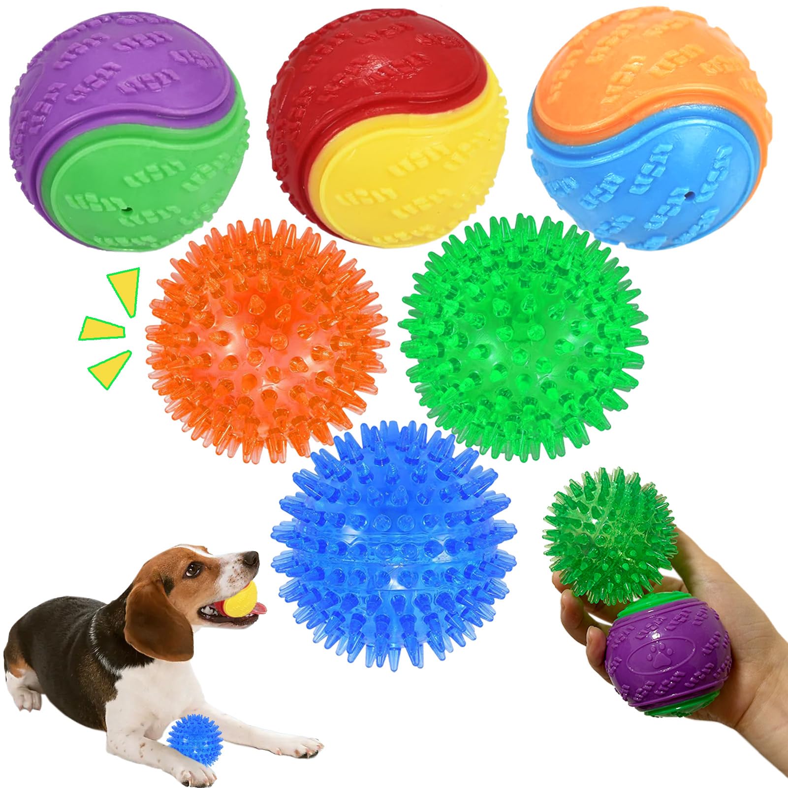 Cdyzqikm 2.3” Squeaky Dog Toy Ball Pack High Bouncy Ball for Interactive Playing Spikys Pet Balls for Teeth Cleaning Durable Tough Chew Toys for Small & Medium Dogs Fetch Training Teething Balls 6Pcs