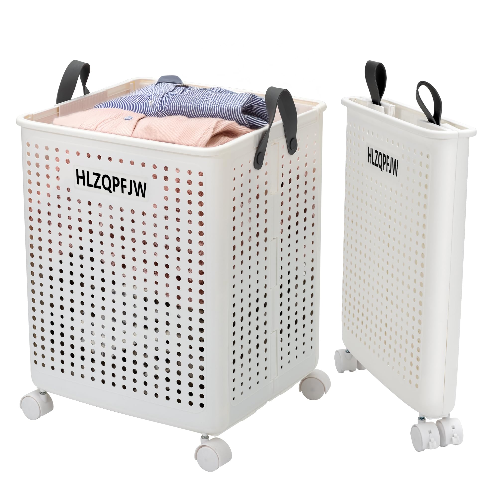 HLZQPFJWcollapsible laundry baskets,laundry basket with wheels,laundry hamper with wheels,dorm laundry hamper,laundry basket plastic，35, 50, 60 liter large capacity (White, Extra large)