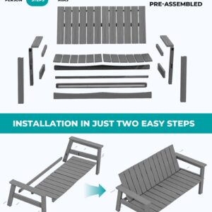 SERWALL Outdoor Bench for 2 Person, Grey 1 Pack