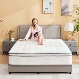 mikibama King Size Mattress, 14 Inch Hybrid King Mattress in a Box,King Bed Mattress with Memory Foam and Pocket Spring,Tight Top Medium Firm Feel, 76"*80"*14"