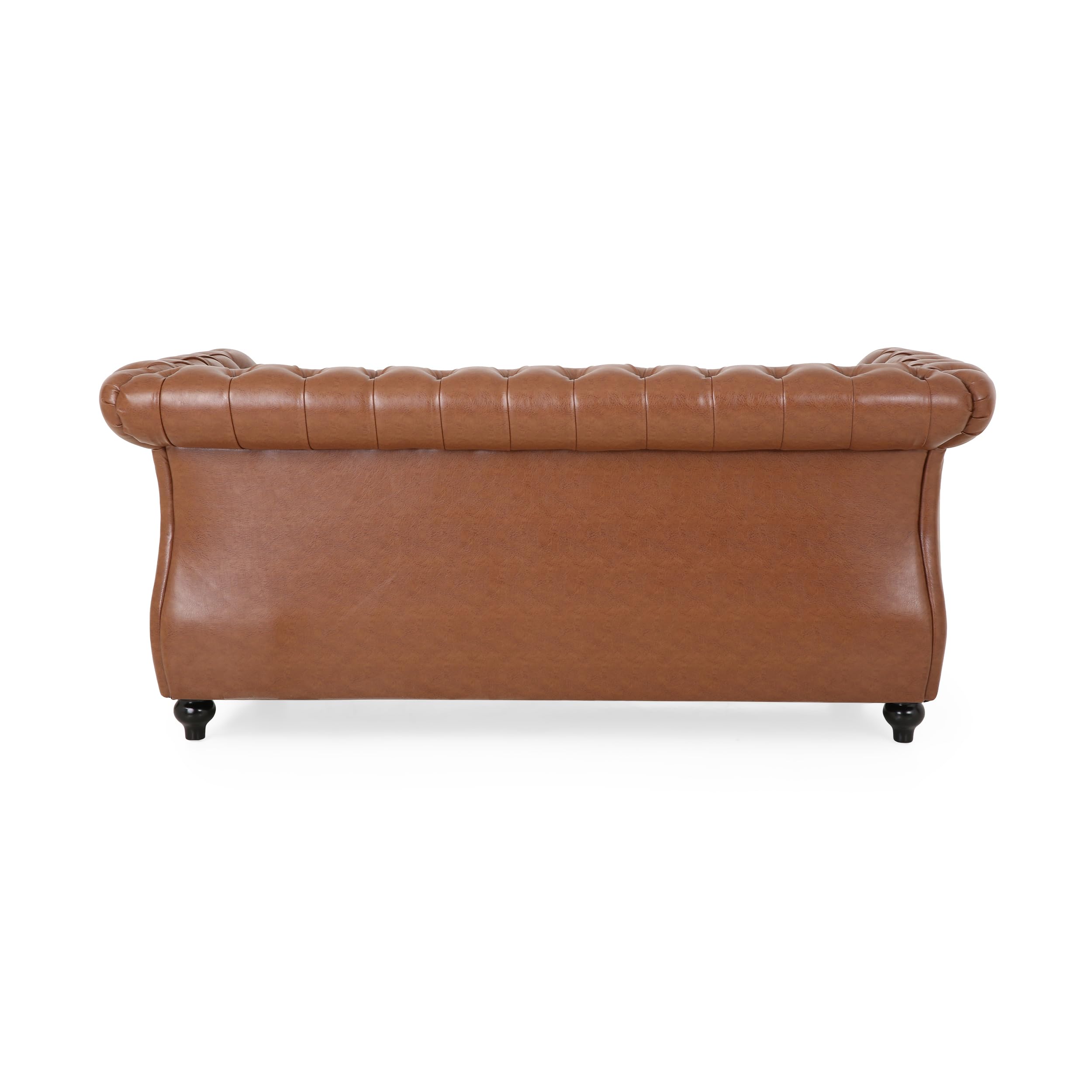 Merax 61" Retro PU Leather Chesterfield Loveseat with Button Tufted and Rolled Arm, Mid Century Small Couch Sofa Love Seat for Bedroom, Office, Living Room & Apartment, Easy Assembly Furniture, Brown