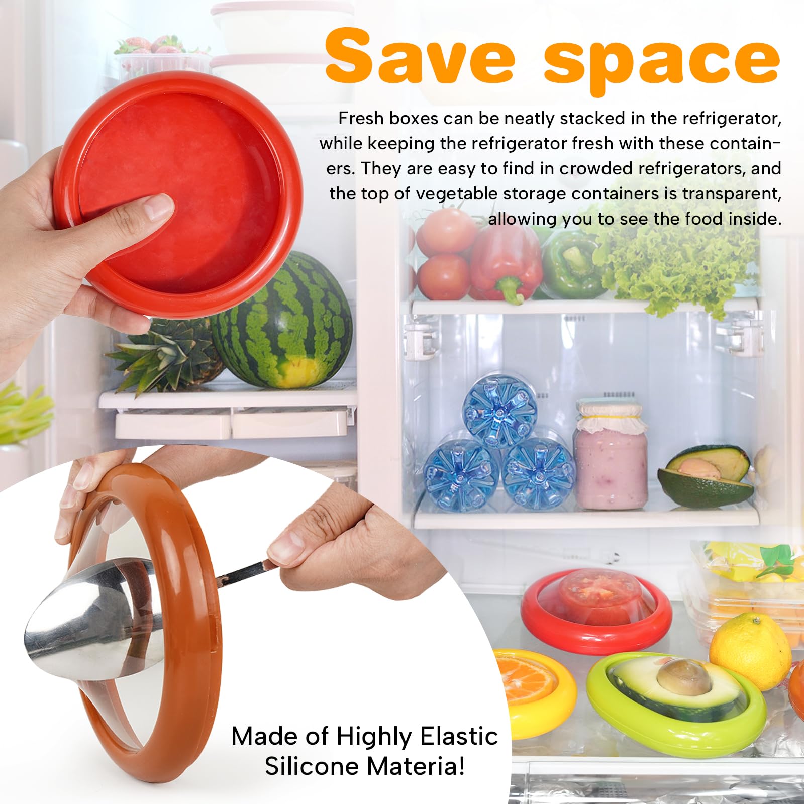 SUPODDK Onion Storage and Avocado Saver，Reusable Silicone Food Storage Container Set of 4, Perfect For Storing Tomatoes, Lemons, Garlic, and Other Fruit and Vegetable For Fridge