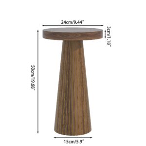 Mini Round Fluted Accent Pedestal Side Table, End Table, Drink Table Small Accent Table for Living Room, Mid Century Modern Night Stand, Circle Bedside Table, Wood Nightstands for Bedroom