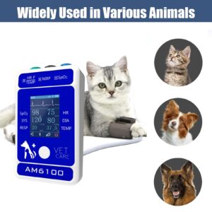 Handheld Veterinary Pulse Oximeter,Rechargeable Dog Blood Pressure Monitor, 6 Parameters Animal Patient Mnitoring Equipment with 2.4" Display and Bluetooth for Family Pets Cat Home Clinic Use