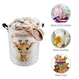 Giraffe Personalized Baby Laundry Basket Custom Name Nursery Hamper Collapsible Kids Laundry Hamper with Handles Durable Oxford Cloth Organizer for Clothes Storage Baby Gift Baskets