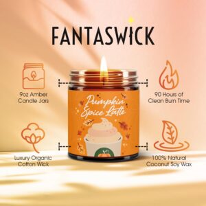 Fantaswick Pumpkin Spice Latte | 100% Natural Coconut Soy Wax Pumpkin Spice Latte Scented Candle | Fall Candle Gifts for Women | Hand-Poured Baked Pumpkin Spice Candle | 9oz