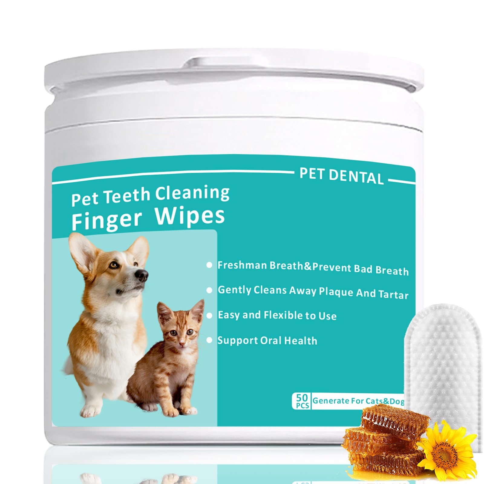 Leoezx Pet Tooth Cleaning Finger Wipes (50Pcs),Dog Teeth Cleaning Wipes,Dog Dental Cleaning Finger Sleeves,Reduces Plaque & Freshens Breath,Freshens Breath, Safe and Natural