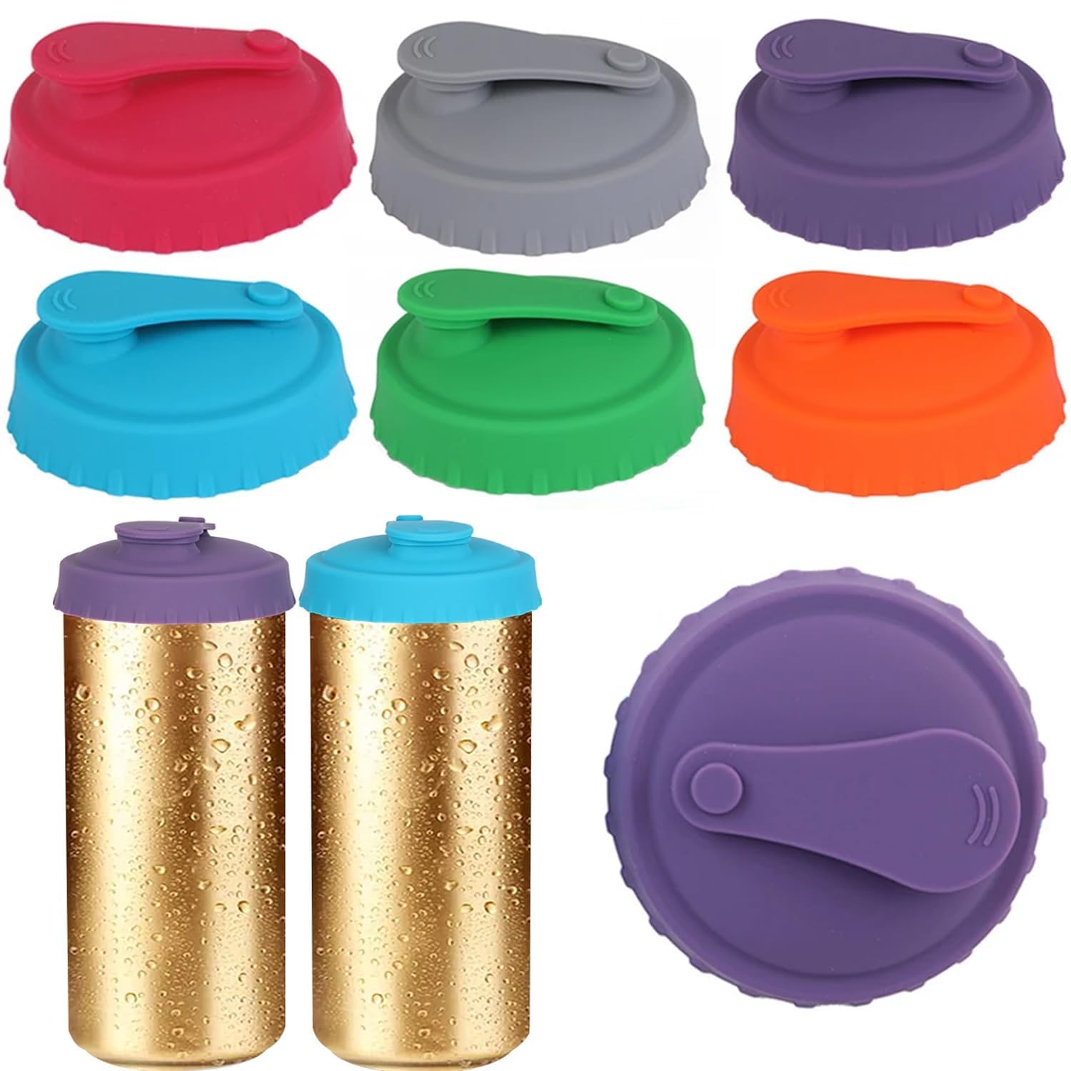 RZJZGZ 6 Pcs Can Covers for Drinks cans, Can Lids for Fizzy Drinks Protector, Reusable Silicone Soda Can Lids, Beer Energy Drink Juice Beverage Saver Caps for Outdoor Parties, Camping and Travel